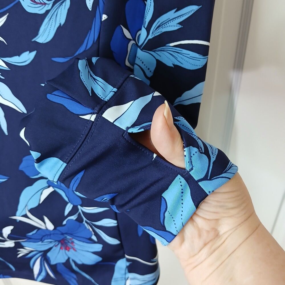 Tommy Bahama Everyday Active 1/4 Zip Pullover Women’s M Blue Floral Thumbholes - Picture 9 of 16